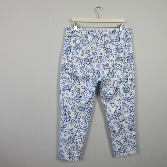 J. Jill Floral Stretch Pants Women 14 Tall Blue White Cotton Blend Summer 310 - Picture 2 of 11
